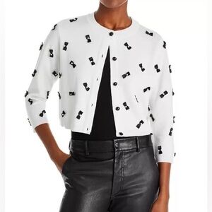 Alice and Olivia Wool Blend Daroda Pearl Bow Cardigan in white size XL